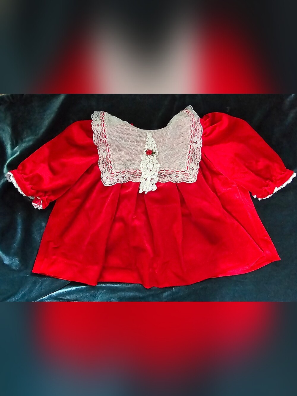 Vintage Piccolo Red Velvet Baby Holiday Dress 12M Lace Collar Rosette